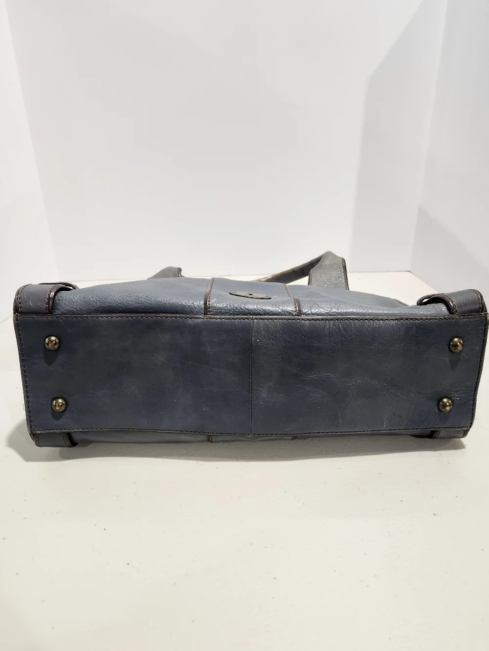 Fossil Vintage Reissue Leather Handbag Satchel Slate Blue With Key Accessory